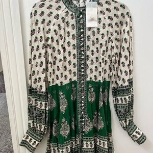 Zimmermann Green and White Patterned Dress